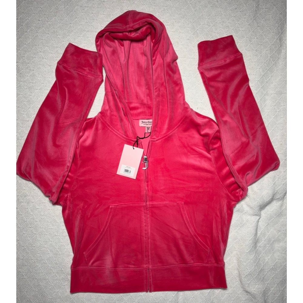 NWT Bling Juicy Couture Pink Party Velour Tracksuit w/Rhinestone Glam Y2K Size L - Picture 4 of 10